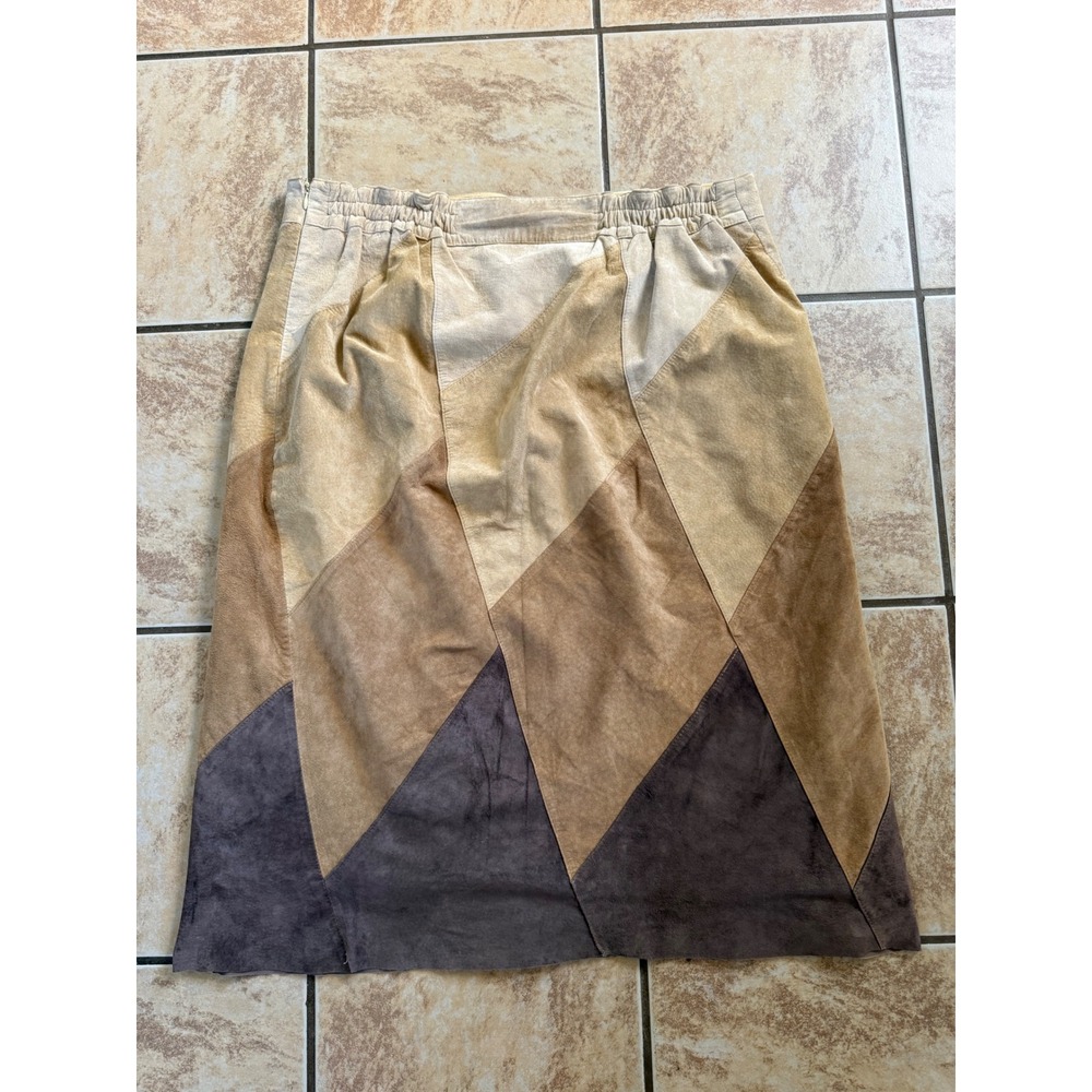 John Paul Richard Uniform Woman Vintage Suede Patchwork Diamond Midi Skirt 16 - Picture 4 of 10